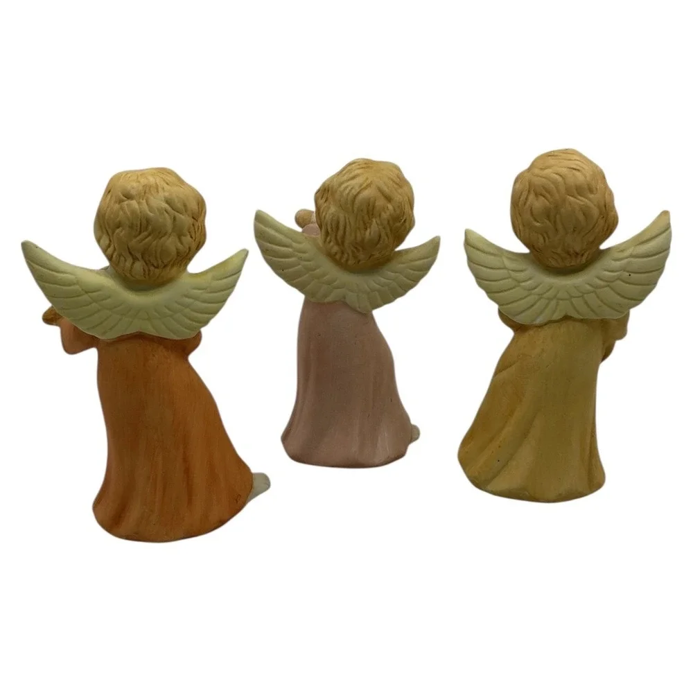 Homco 5400 Porcelain Angel Figurines Set of 3 Musical Instruments 6.25 in‎